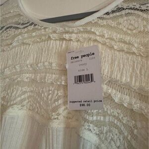 Free People Cream Lace Tunic Blouse with Ruffle Trim